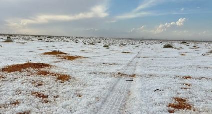 Nieve en el desierto: la insólita postal que sorprende y preocupa en Arabia Saudita